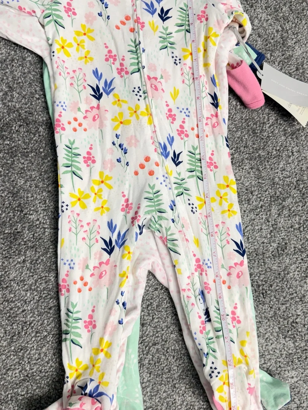 cloud island Floral Footed One-Piece in White, Pink, Yellow & Green - Picture 6 of 6